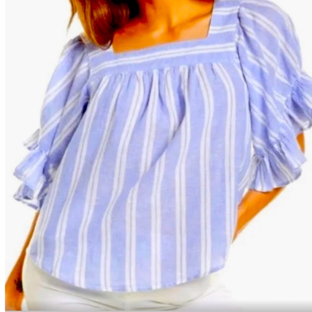 Beachlunchlounge Blue/White Naomi Striped Blouse Size L - Picture 2 of 5